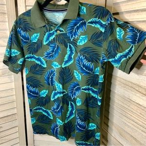 Boys Children’s Place Green Bright Blue Palm Leaves Print Casual Polo Shirt